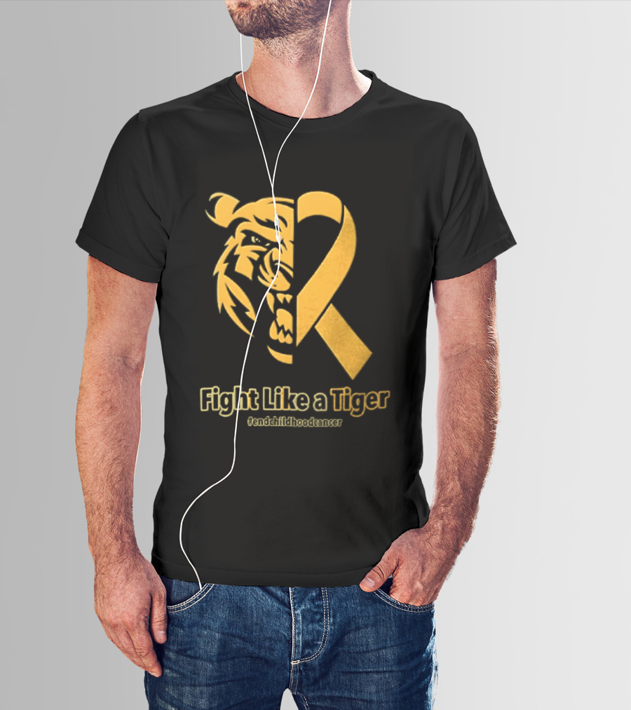 Fight Like A Tiger Childhood Cancer Awareness Gold Ribbon T-Shirt