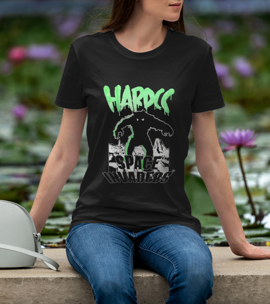 Hardcore Bigfoot Space Invaders Monster Desert Scene T-Shirt