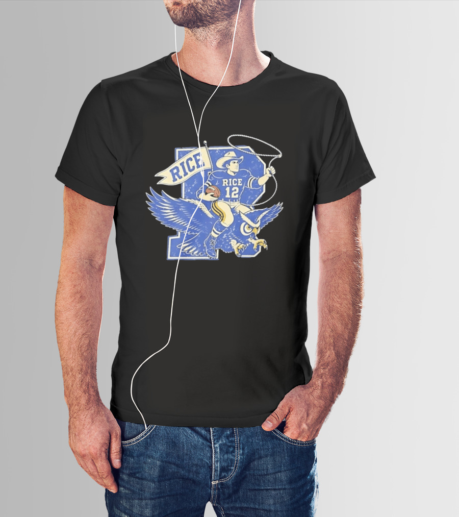 Rice Owls Football Player 12 Cowboy Riding Owl Team Spirit T-Shirt