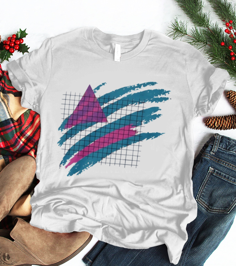 90s Neon Geometric Triangle Grid Retro Aesthetic T-Shirt