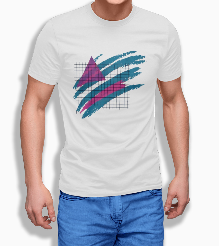 90s Neon Geometric Triangle Grid Retro Aesthetic T-Shirt