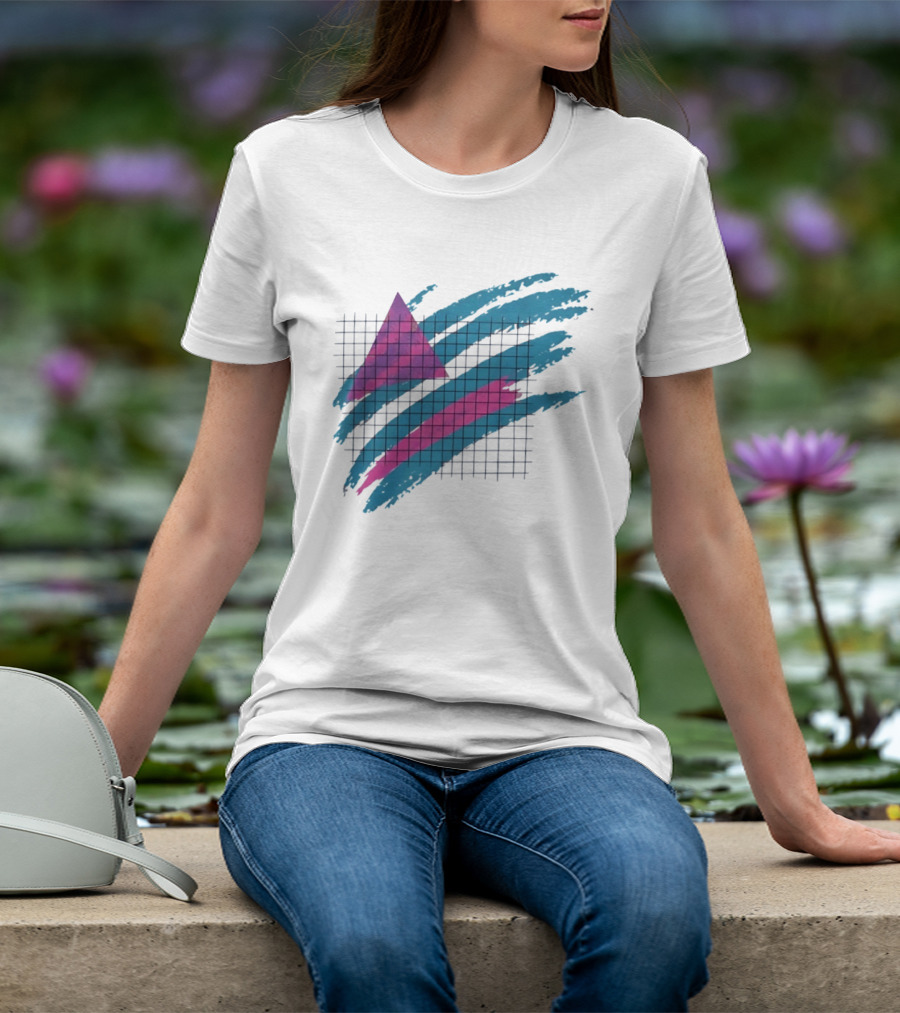 90s Neon Geometric Triangle Grid Retro Aesthetic T-Shirt