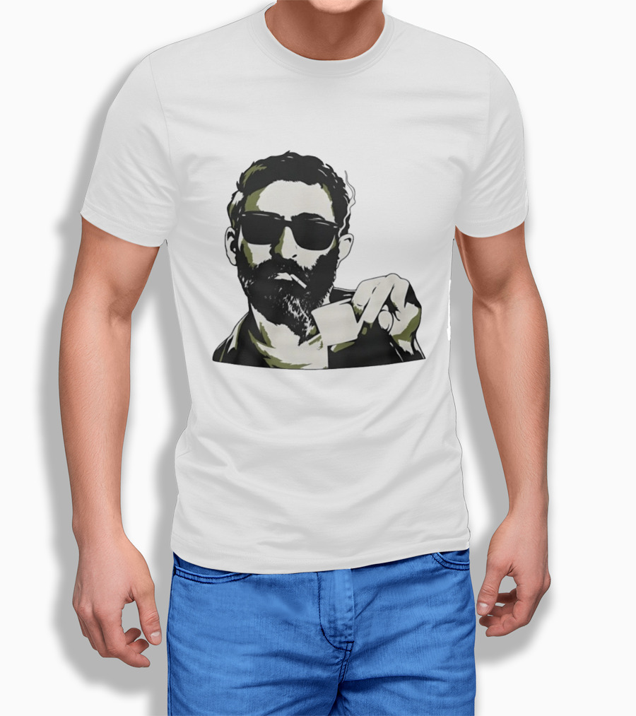 Bearded Man With Sunglasses Smoking Cigarette Holding Blank Card T-Shirt