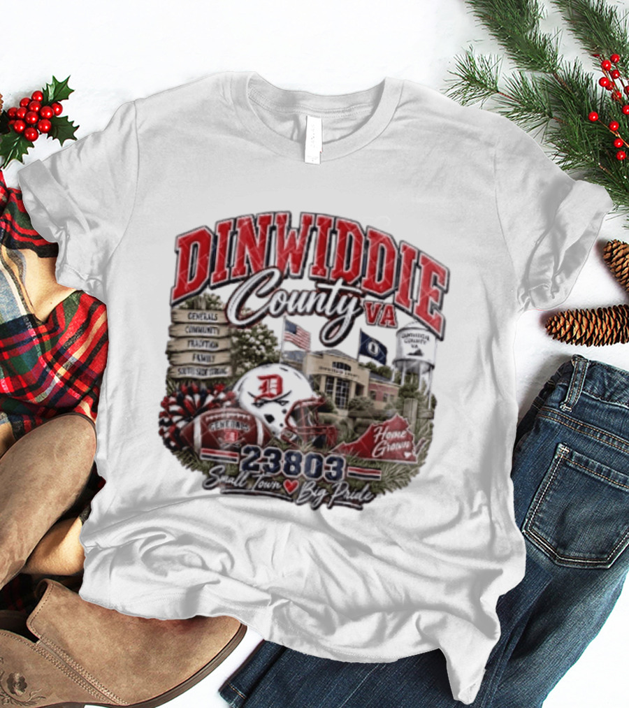 Dinwiddie County VA Generals South Side Strong 23803 Small Town Big Pride Home Grown Football Helmet Community Tradition Family T-Shirt