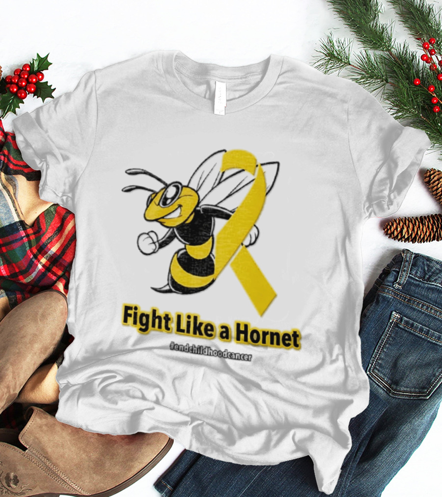 Fight Like A Hornet End Childhood Cancer Awareness Gold Ribbon T-Shirt