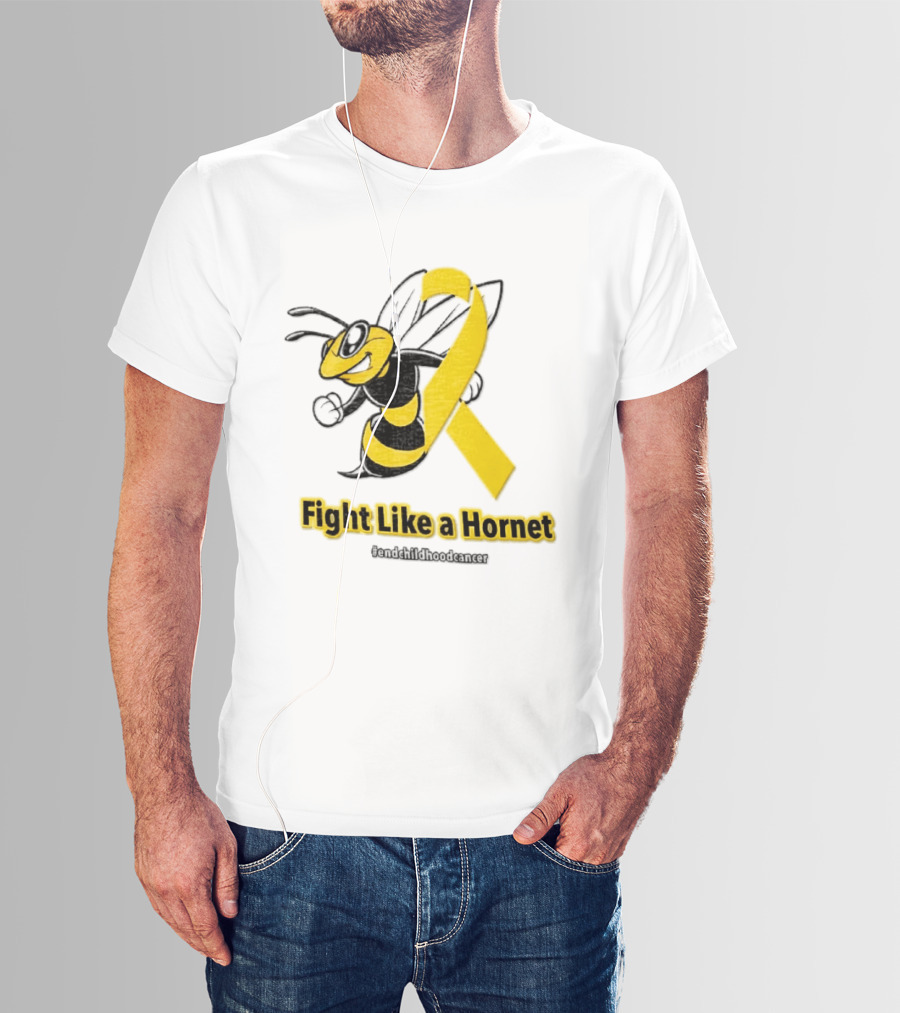 Fight Like A Hornet End Childhood Cancer Awareness Gold Ribbon T-Shirt