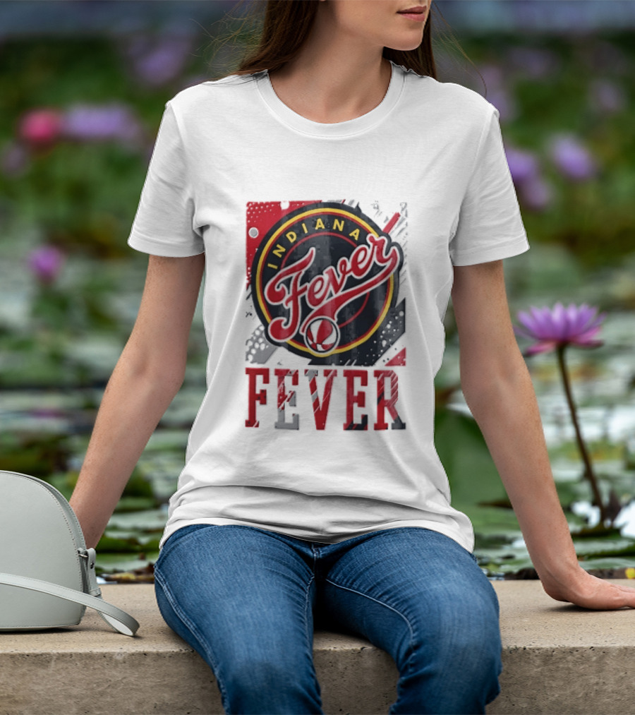 Indiana Fever WNBA Distressed Paint Splatter Basketball Logo Fever T-Shirt