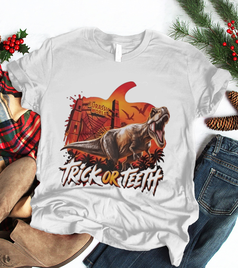 Jurassic World Trick Or Teeth Dinosaur Halloween Pumpkin Gate Rex T-Shirt