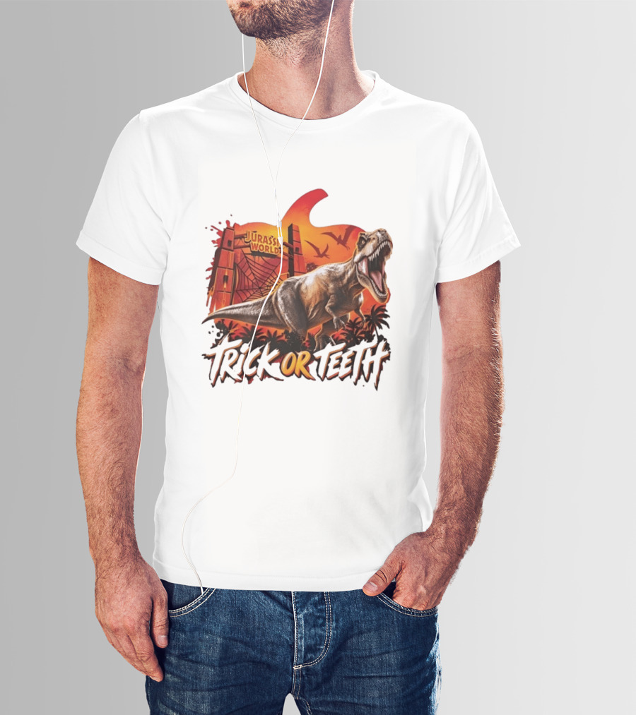Jurassic World Trick Or Teeth Dinosaur Halloween Pumpkin Gate Rex T-Shirt