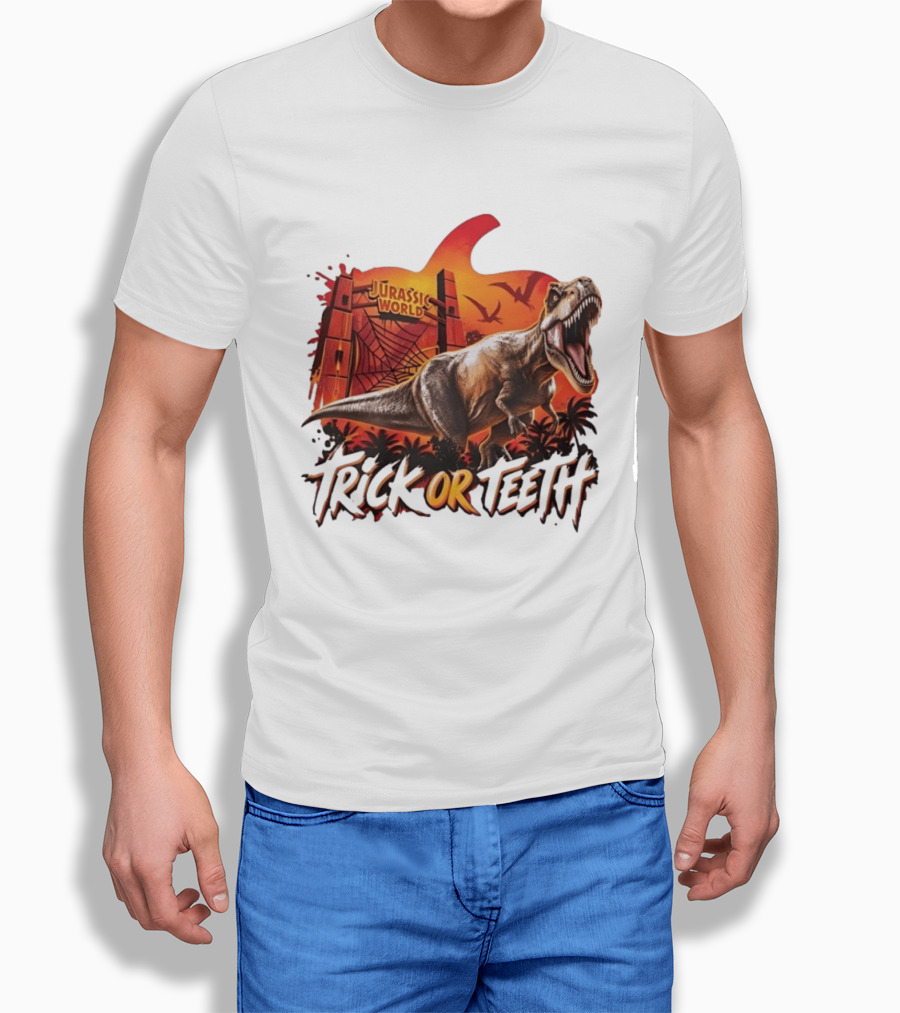 Jurassic World Trick Or Teeth Dinosaur Halloween Pumpkin Gate Rex T-Shirt