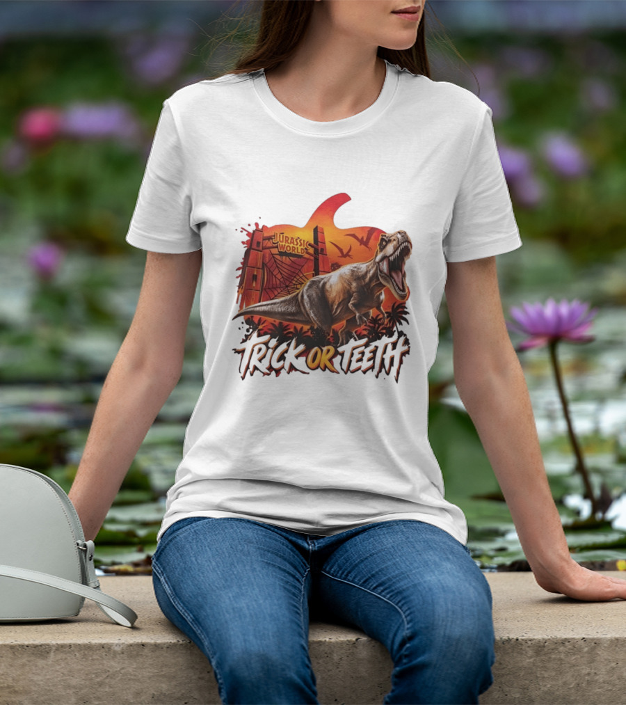 Jurassic World Trick Or Teeth Dinosaur Halloween Pumpkin Gate Rex T-Shirt