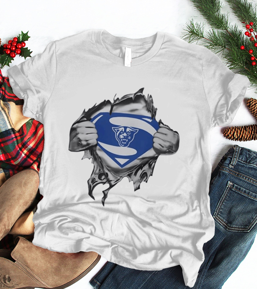 Carolina Panthers Superman Shield Rip Effect T-Shirt