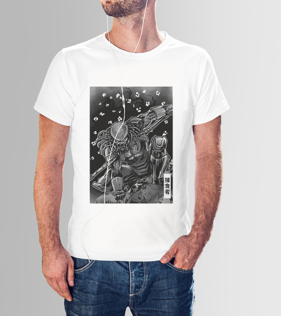 Predator Japanese Kanji Ink Sci Fi Alien Manga T-Shirt