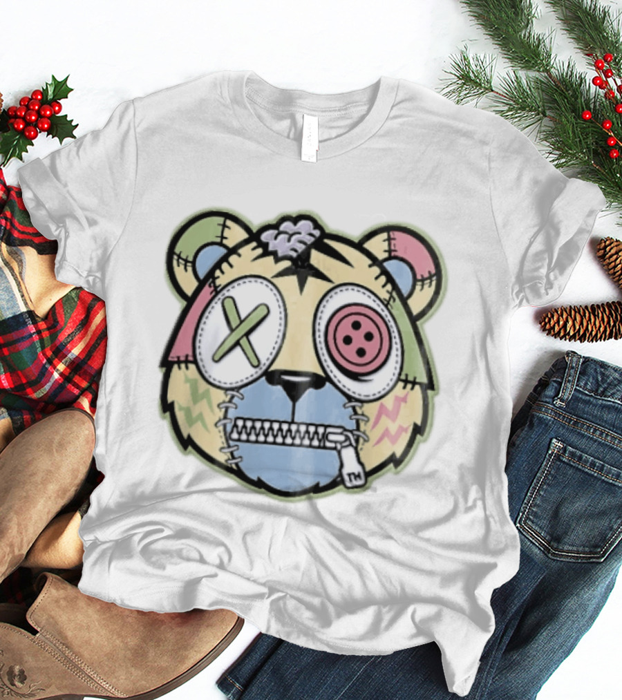 Tm Cartoon Patchwork Zombie Bear Button Eye Zipper Mouth T-Shirt