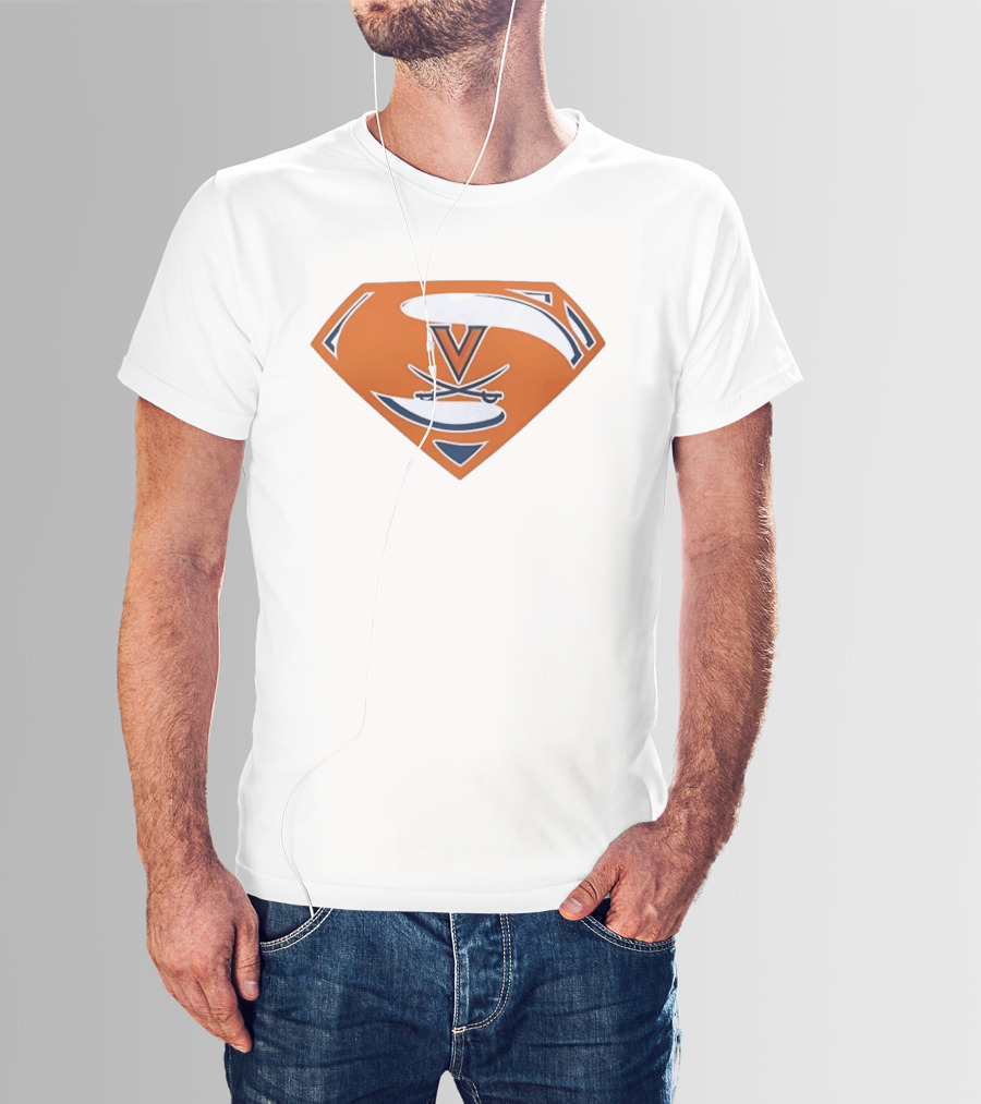 University Of Virginia Cavaliers Superman V Logo Crossed Sabers Orange T-Shirt