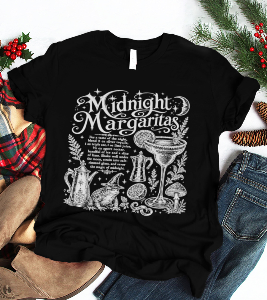 Midnight Margaritas Recipe With Witchy Cocktail Elements And Moon Stars T-Shirt