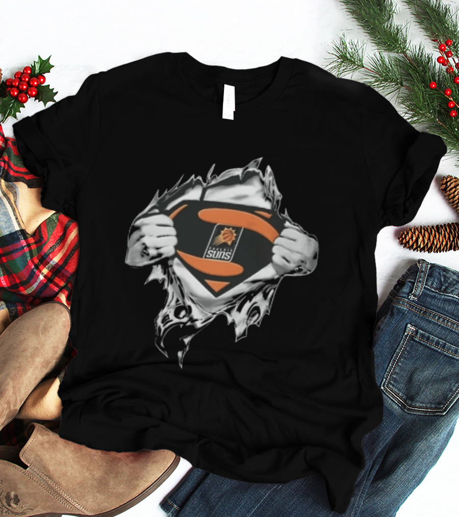 Phoenix Suns Superman Shield Ripped Chest NBA Hands Pulling Open T-Shirt
