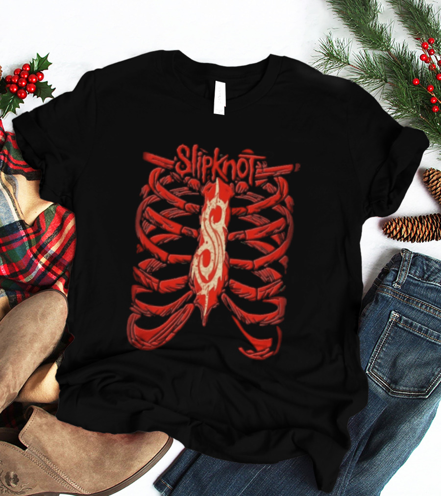Slipknot Red Skeletal Ribcage Bones Tribal S Sternum Line T-Shirt
