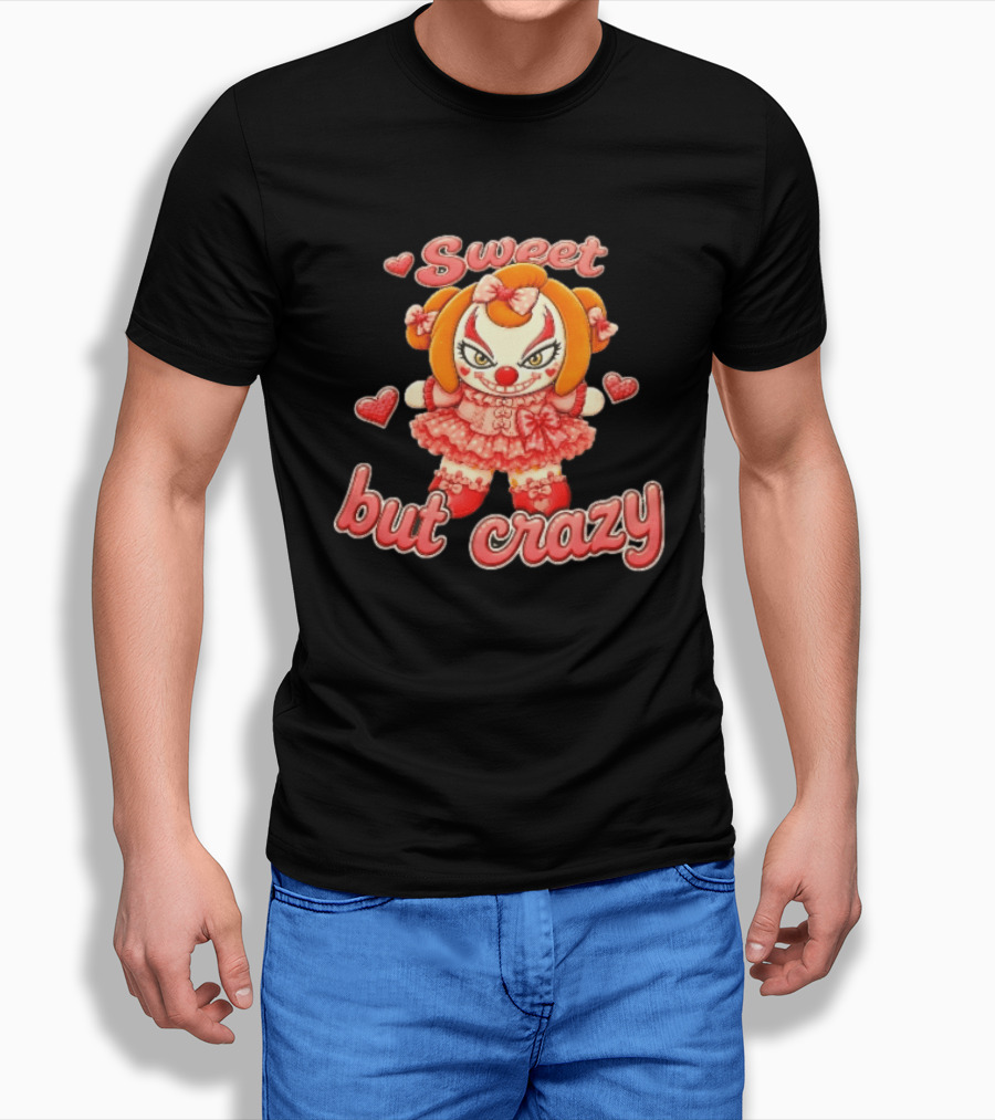 Sweet But Crazy Evil Harlequin Clown Doll Hearts T-Shirt