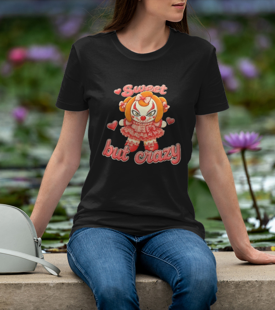 Sweet But Crazy Evil Harlequin Clown Doll Hearts T-Shirt