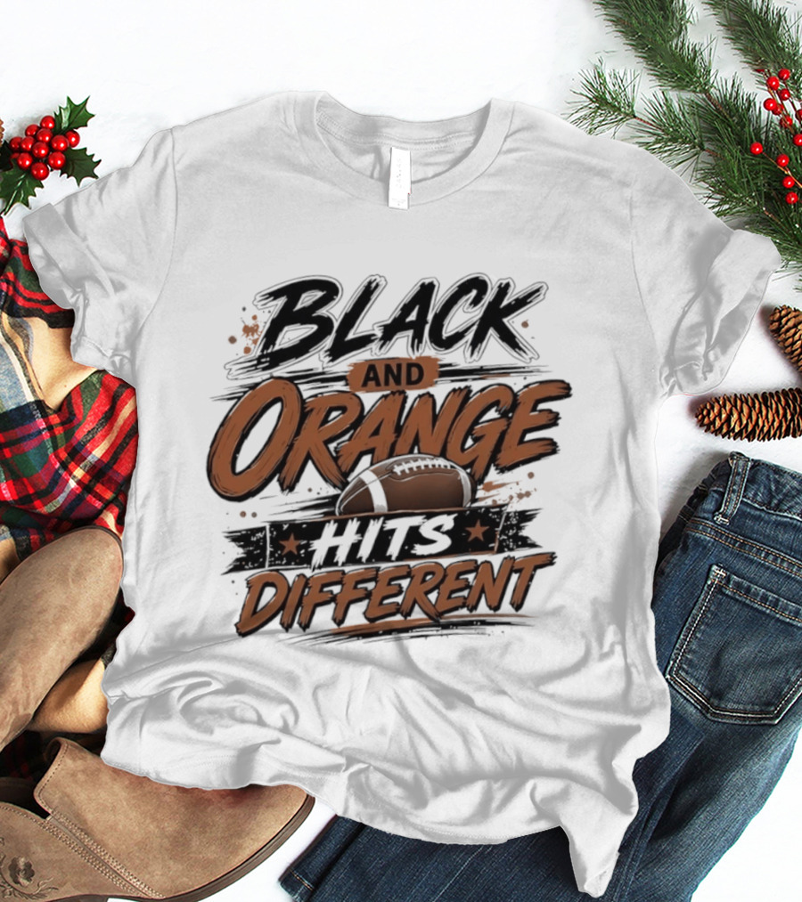 Black And Orange Hits Different Football T-Shirt