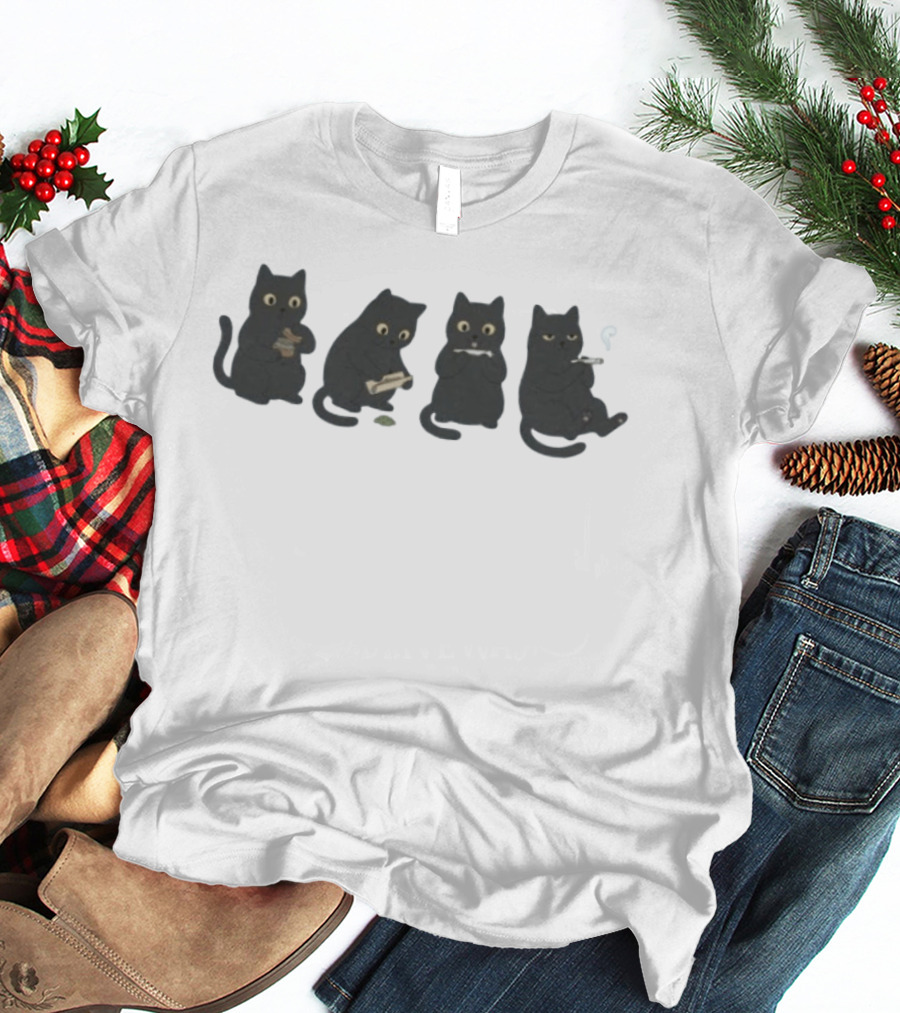 Black Cat Rolling And Smoking A Joint Sequence T-Shirt