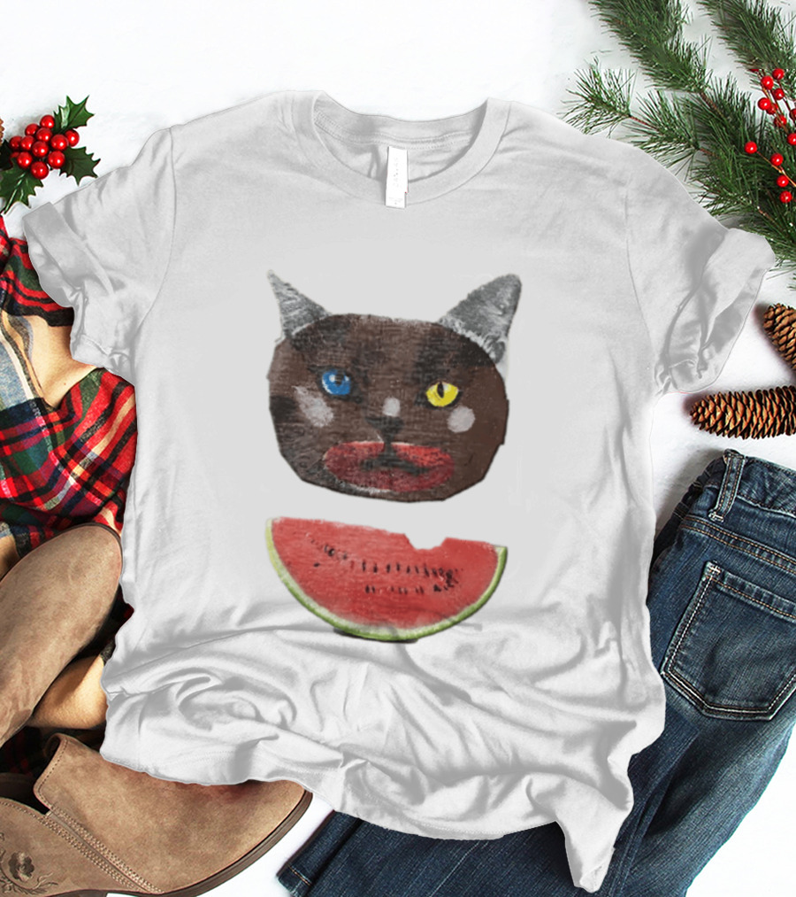 Cat Heterochromia Watermelon Slice Surreal T-Shirt