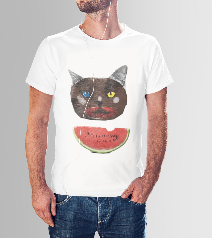 Cat Heterochromia Watermelon Slice Surreal T-Shirt