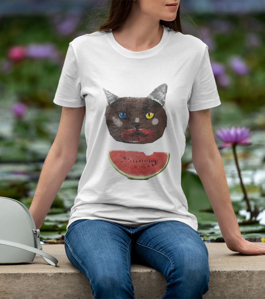 Cat Heterochromia Watermelon Slice Surreal T-Shirt
