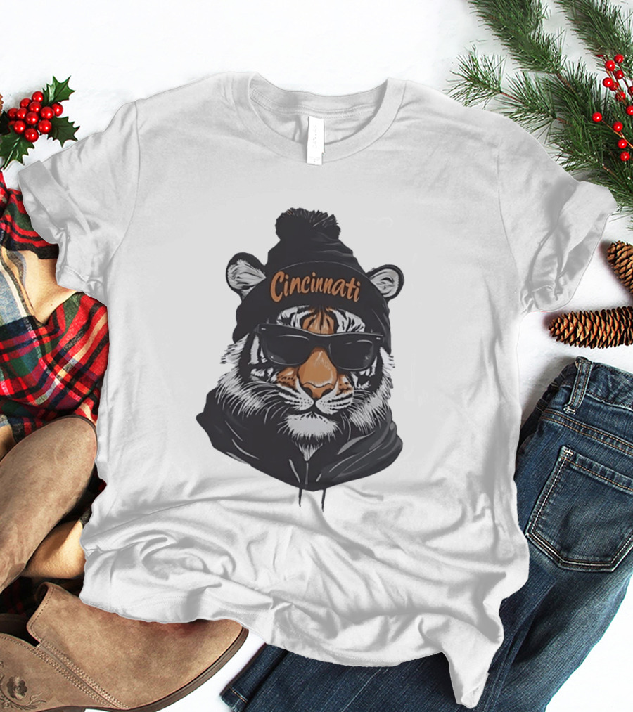 Cincinnati Tiger Beanie With Sunglasses T-Shirt