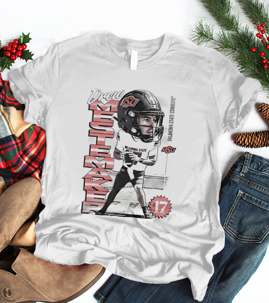 Drew Mestemaker 17 Oklahoma State Cowboys OSU Football T-Shirt