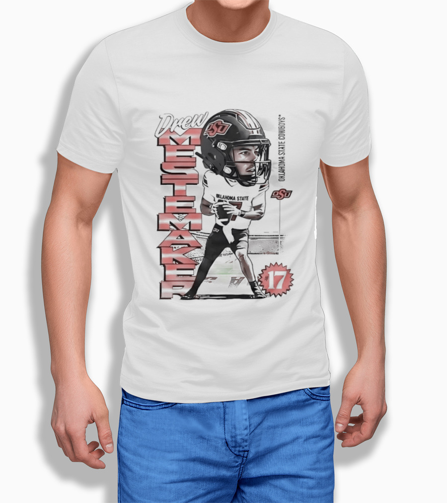 Drew Mestemaker 17 Oklahoma State Cowboys OSU Football T-Shirt