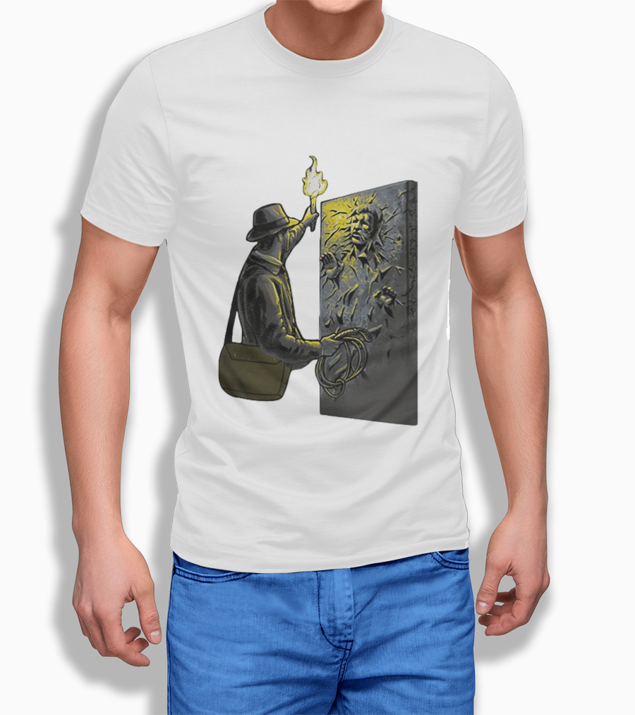 Indiana Jones Exploring Han Solo Frozen In Carbonite Mashup T-Shirt