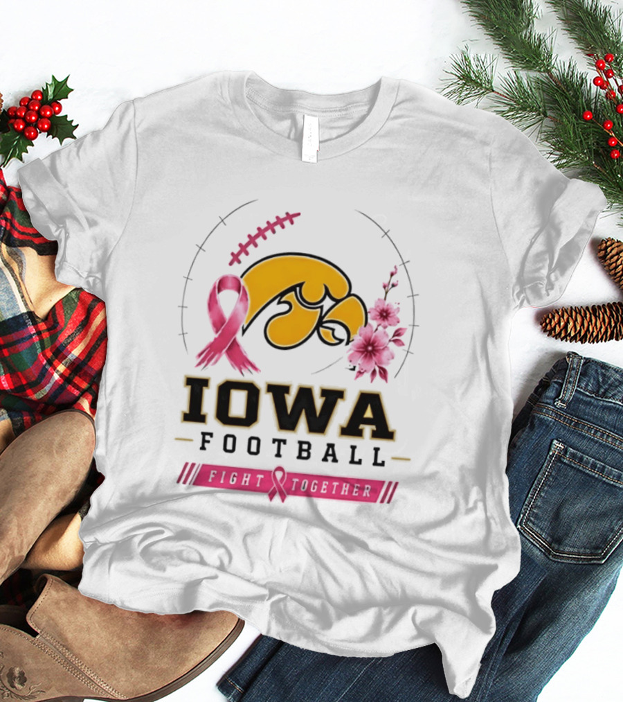Iowa Hawkeyes Football Pink Ribbon Fight Together Breast Cancer Awareness T-Shirt