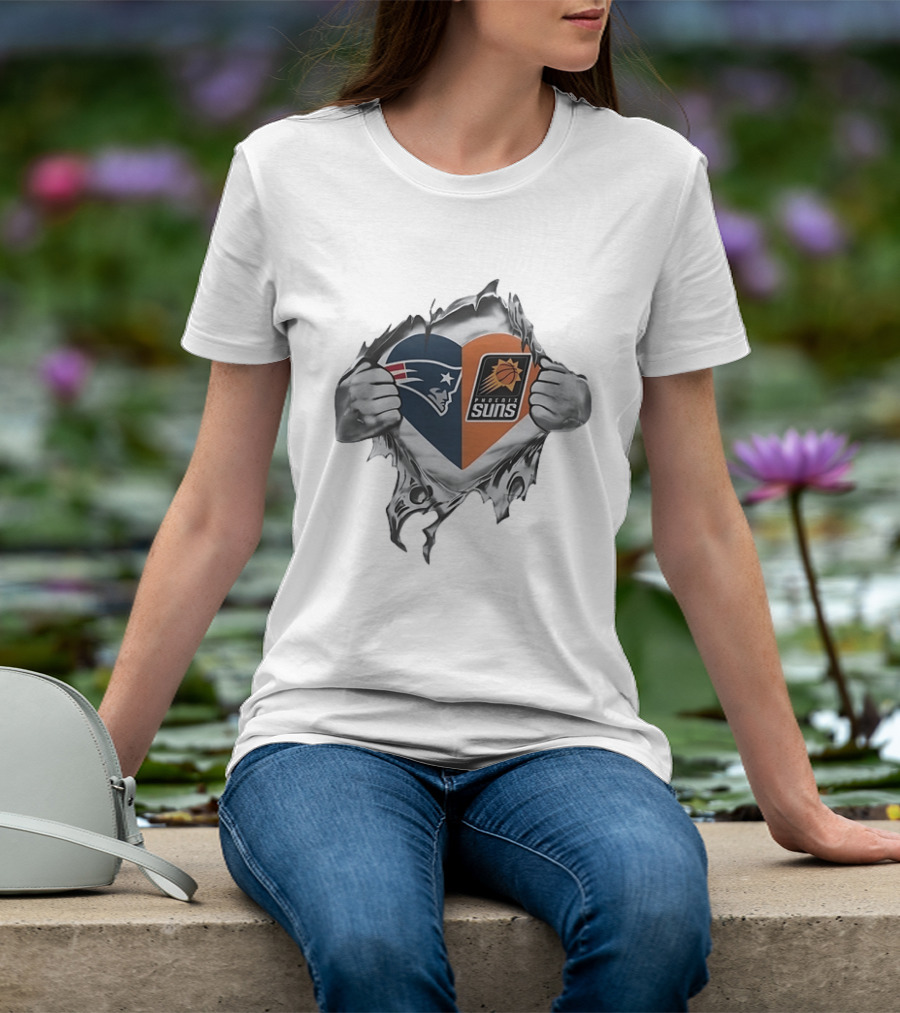 New England Patriots Phoenix Suns Heart Logo Combination T-Shirt