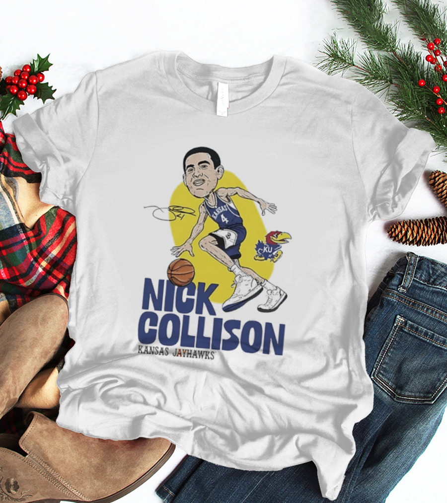 Nick Collison Kansas Jayhawks Basketball Caricature With Signature T-Shirt