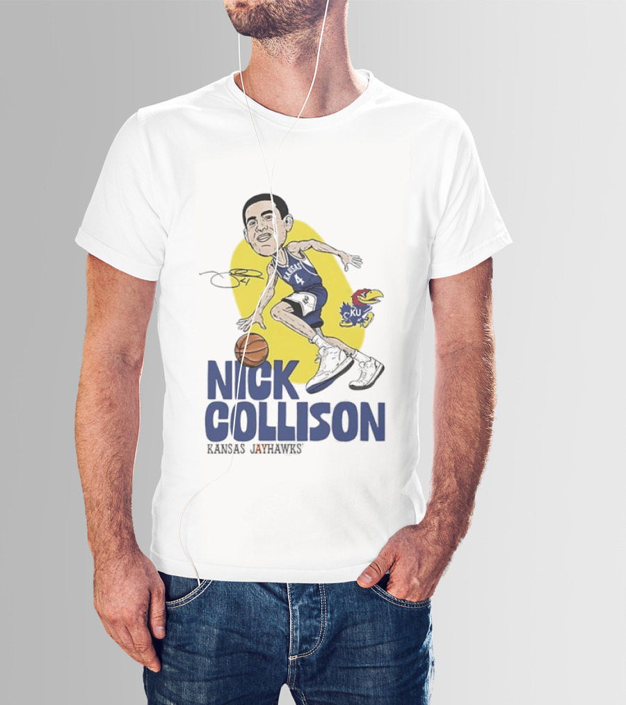 Nick Collison Kansas Jayhawks Basketball Caricature With Signature T-Shirt