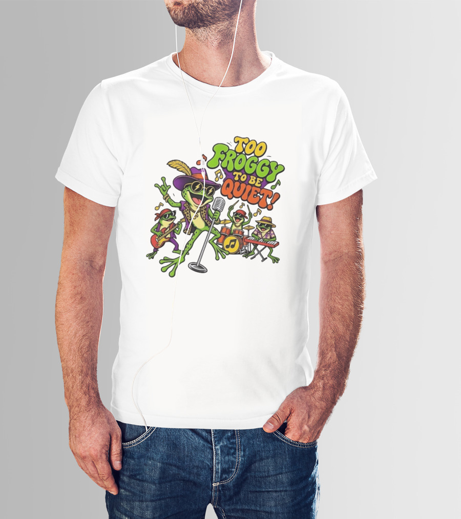 Too Froggy To Be Quiet Rock Band Frogs Group Playing Music T-Shirt