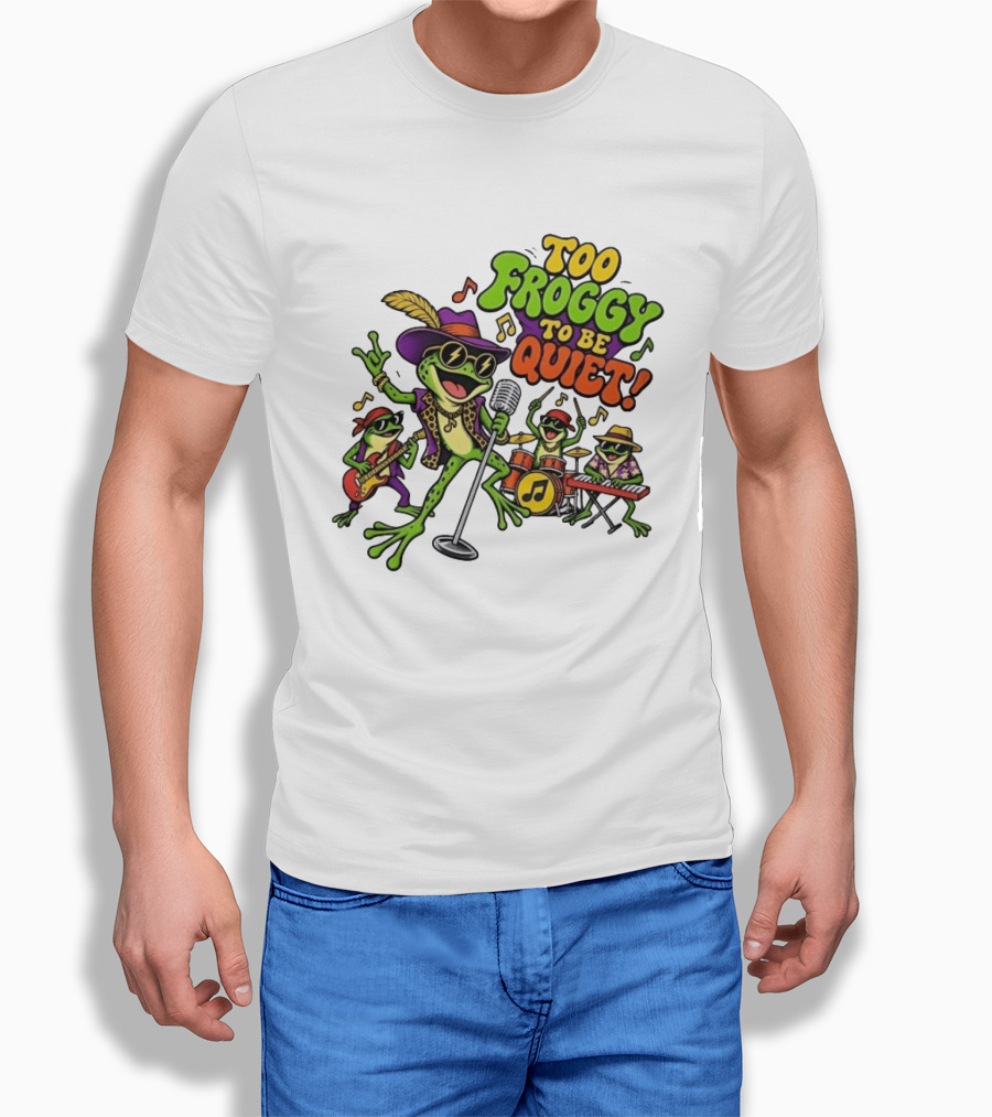 Too Froggy To Be Quiet Rock Band Frogs Group Playing Music T-Shirt