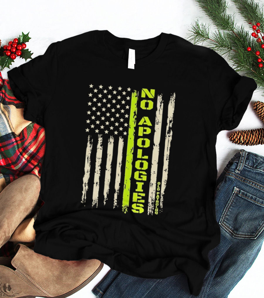 No Apologies Old PatrolHQ Distressed American Flag Vertical Stripes Stars T-Shirt