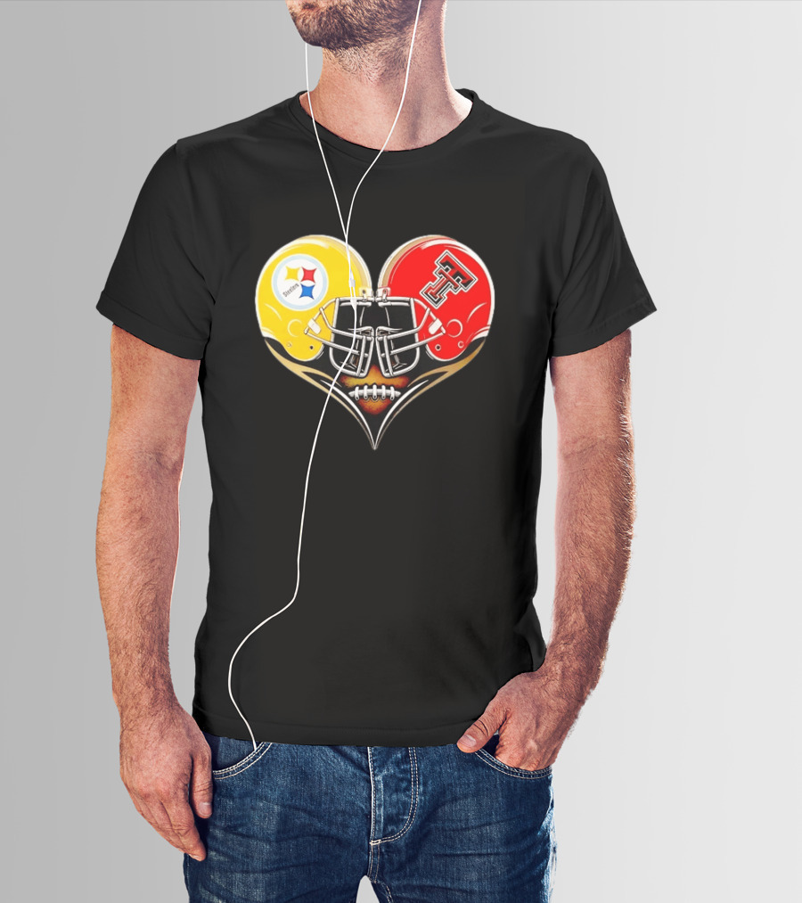 Pittsburgh Steelers Texas Tech Red Raiders Football Helmets Heart T-Shirt