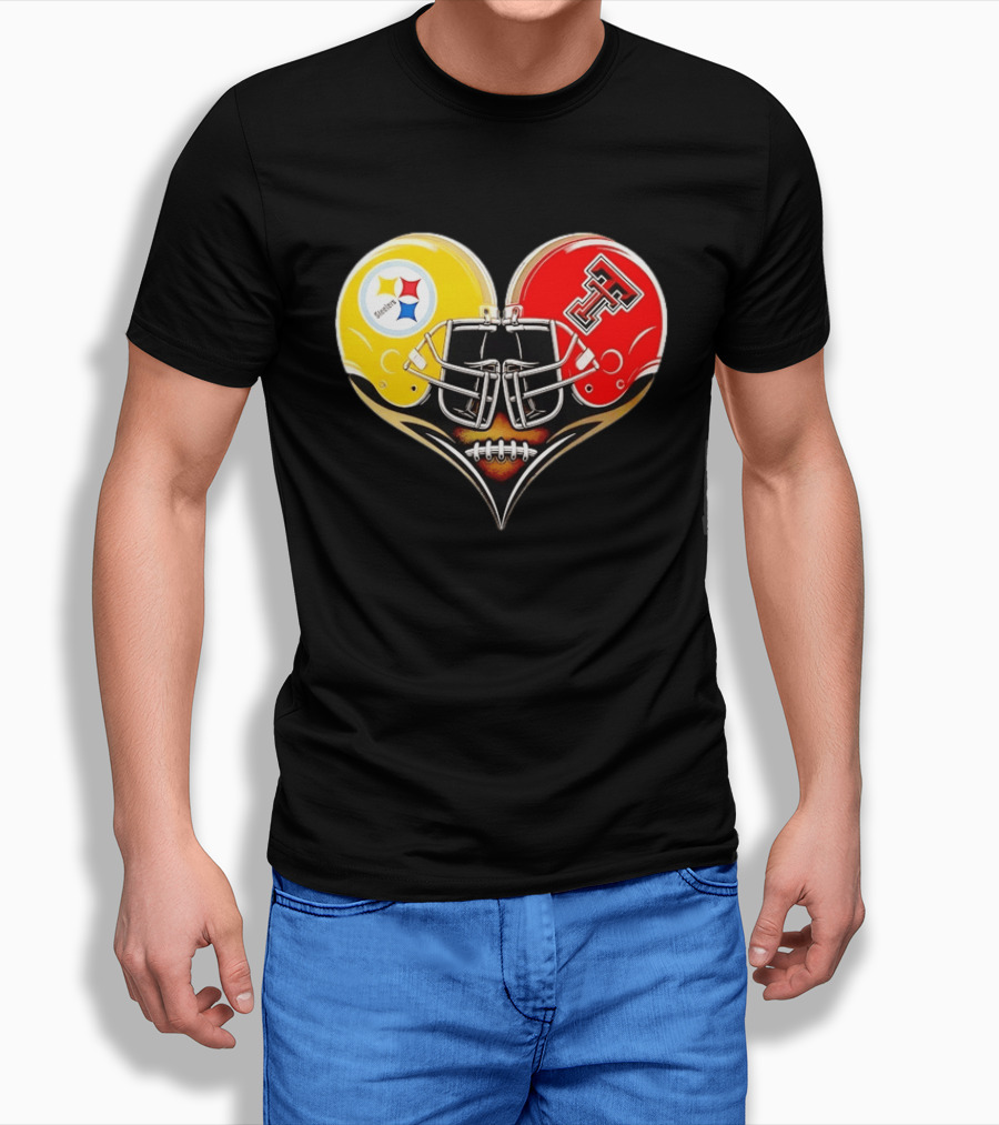 Pittsburgh Steelers Texas Tech Red Raiders Football Helmets Heart T-Shirt