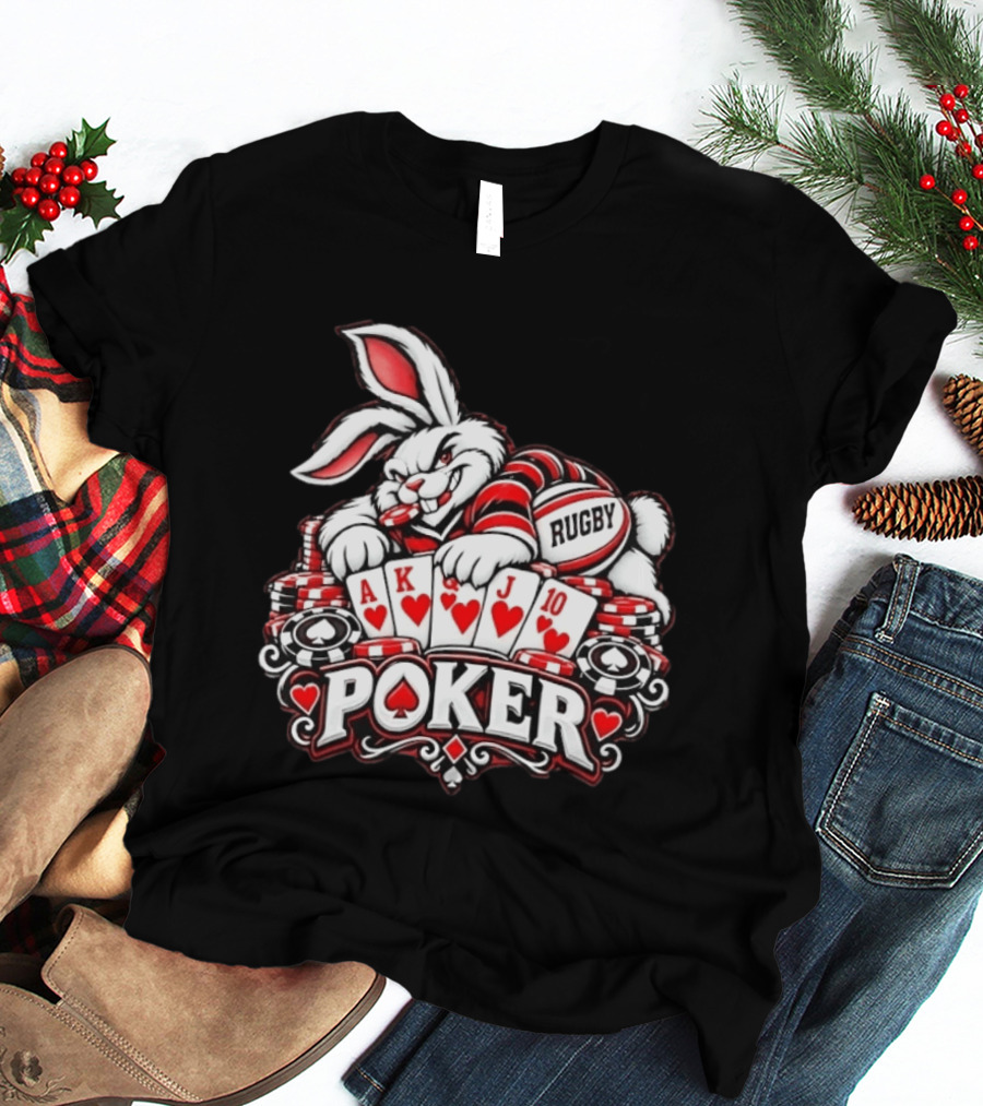 Rugby Poker Rabbit Royal Flush Card Game T-Shirt