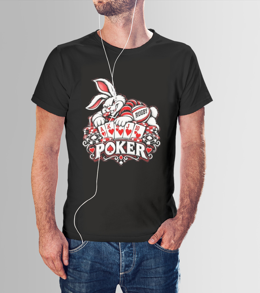 Rugby Poker Rabbit Royal Flush Card Game T-Shirt