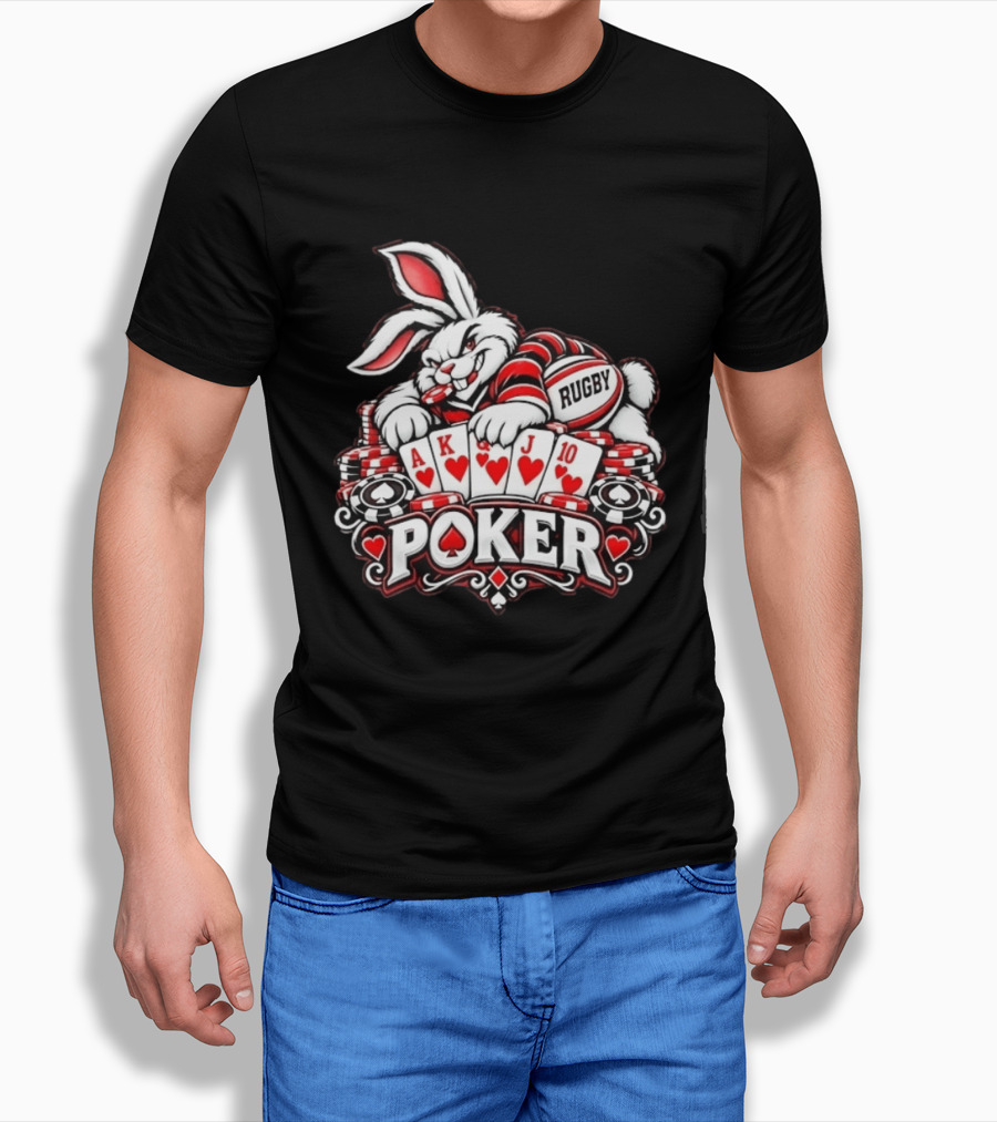 Rugby Poker Rabbit Royal Flush Card Game T-Shirt