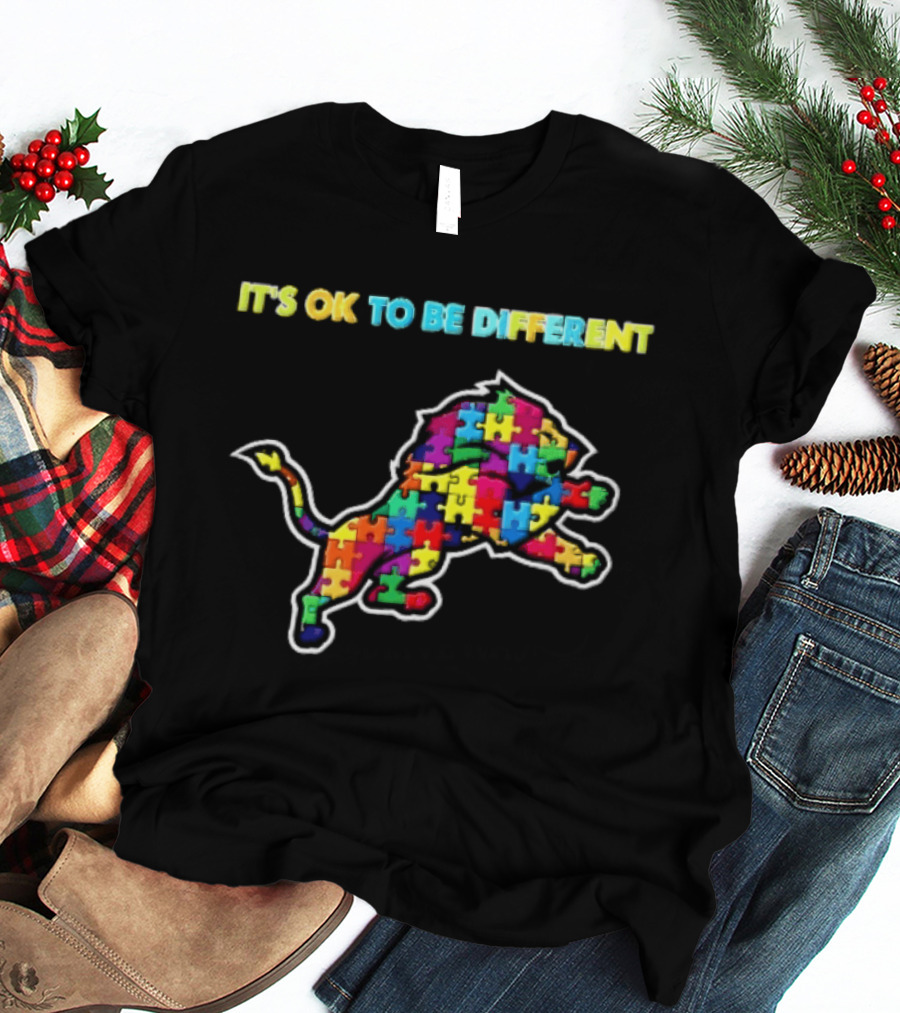 Detroit Lions It's OK To Be Different Colorful Jigsaw Puzzle T-Shirt