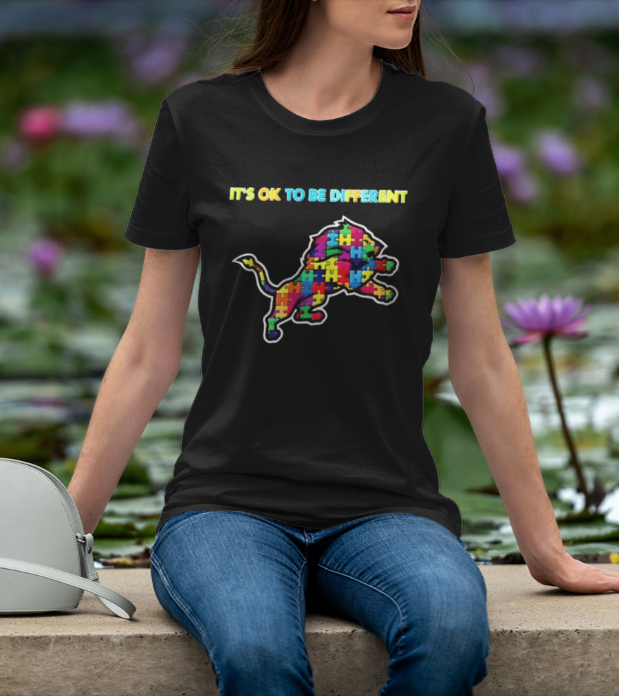 Detroit Lions It's OK To Be Different Colorful Jigsaw Puzzle T-Shirt