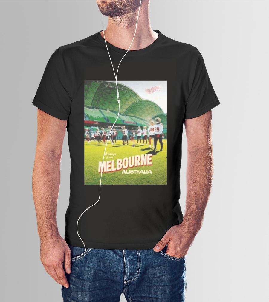 San Francisco 49ers Greetings From Melbourne Australia Day 4 Football Practice T-Shirt