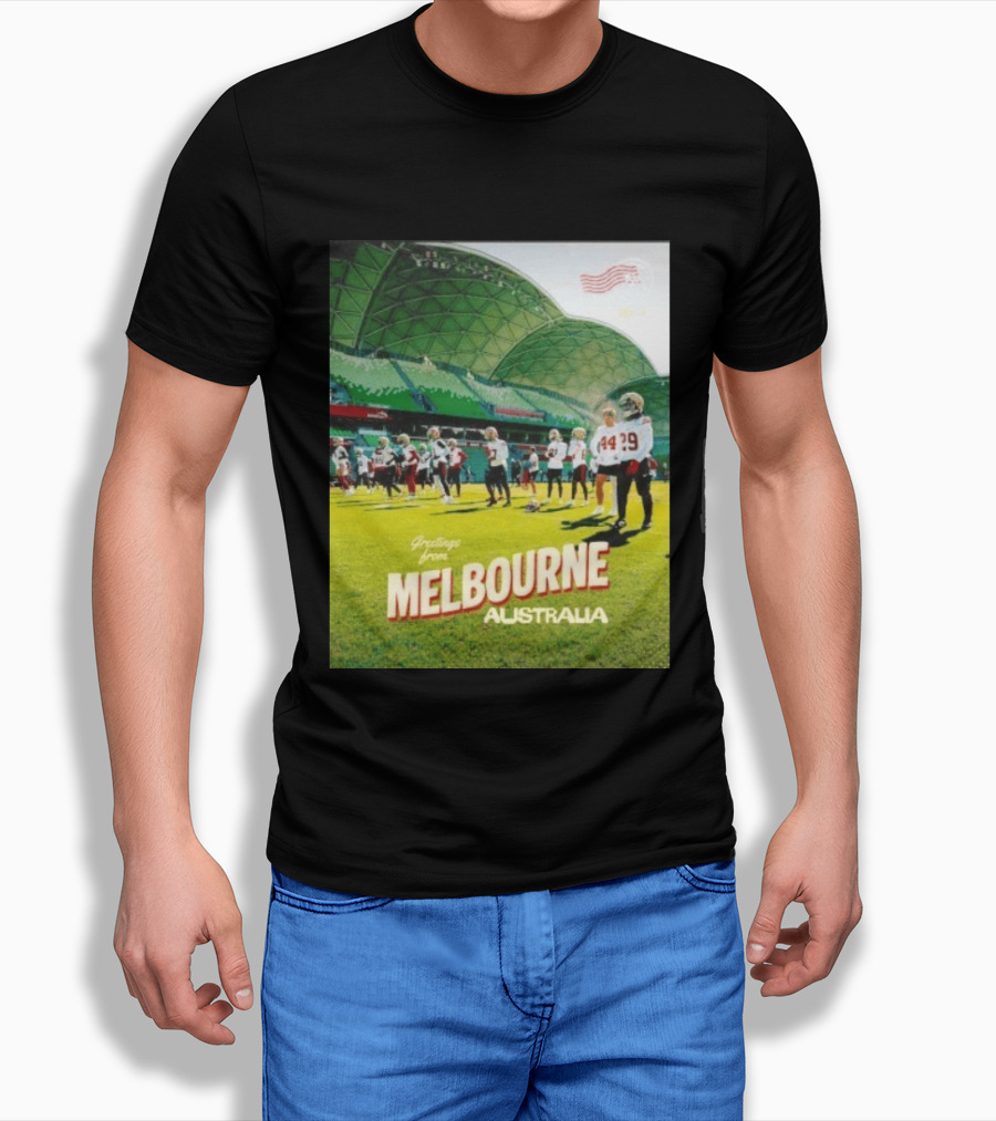 San Francisco 49ers Greetings From Melbourne Australia Day 4 Football Practice T-Shirt