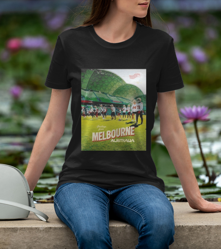 San Francisco 49ers Greetings From Melbourne Australia Day 4 Football Practice T-Shirt